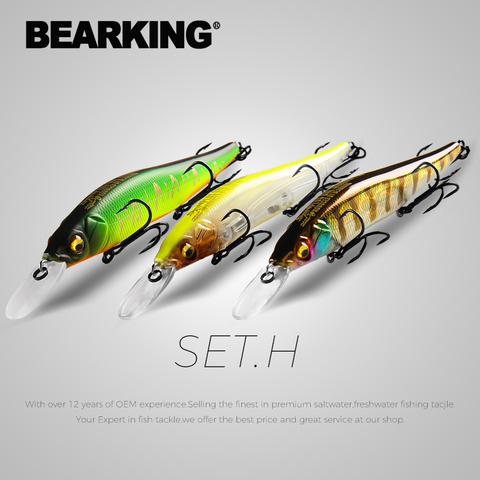 BEARKING-3 uds. Por juego, 110mm, 14g, Señuelos de Pesca, cebo duro, calidad profesional, minnow, depth1,8 M, aparejos de pesca ► Foto 1/6