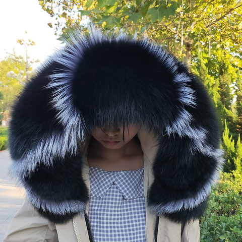Super gran 100% cuello de piel de zorro Real FurTrim abajo abrigo capucha mujeres invierno cálido bufanda de lujo ► Foto 1/6