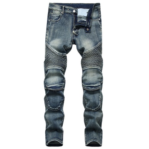 Pantalones vaqueros de diseñador para hombre, Jeans rectos para MOTO, talla 42, ropa de calle Punk Rock, protección de rodilla ► Foto 1/6