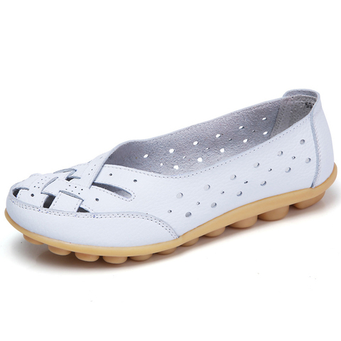 Zapatos planos de cuero genuino para mujer, mocasines femeninos de material Oxford, de punta redonda, suaves, de talla grande 35-44, blancos y otros colores ► Foto 1/6