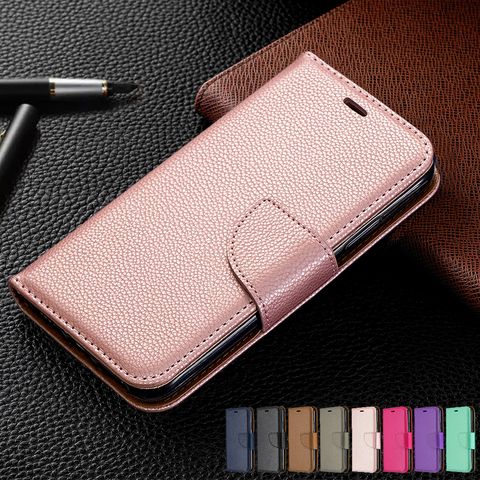 Funda abatible tipo billetera para iPhone, carcasa lujosa de Color liso con diseño de lichi para iPhone 12 mini 11 Pro Max, SE 2022 10 XS Max X XR 6 6S 7 8 Plus ► Foto 1/6