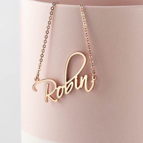 Collar con nombre curvo, colgante con placa con nombre personalizado de estilo Popular, letras iniciales de acero inoxidable, joyería del alfabeto ► Foto 1/6