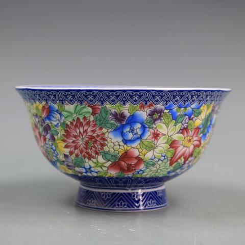 Qianlong-tazón de patrón de flores pequeñas, tazón de porcelana antigua, esmalte de color azul y blanco pastel ► Foto 1/6
