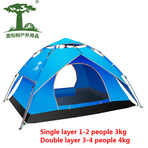 Mianbaoshu completamente automática de la tienda de camping para 3-4 personas familia velocidad-dos-capa portátil escalada tienda anti-tormenta de viaje ► Foto 1/6