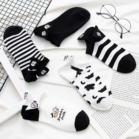 Calcetines cortos de algodón con estampado de dibujos animados para mujer, calcetín bordado de vaca, para primavera y verano ► Foto 1/6