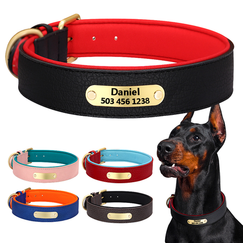 Grabado personalizado Collar de perros de piel sintética acolchado collares para perros con personalizado ID de etiqueta de 2 capas para pequeños perros Pitbull ► Foto 1/6