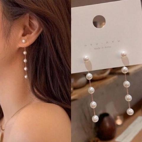 S925-pendientes largos de Plata de Ley 925 con borlas, cadena con perlas de imitación, estilo coreano ► Foto 1/3