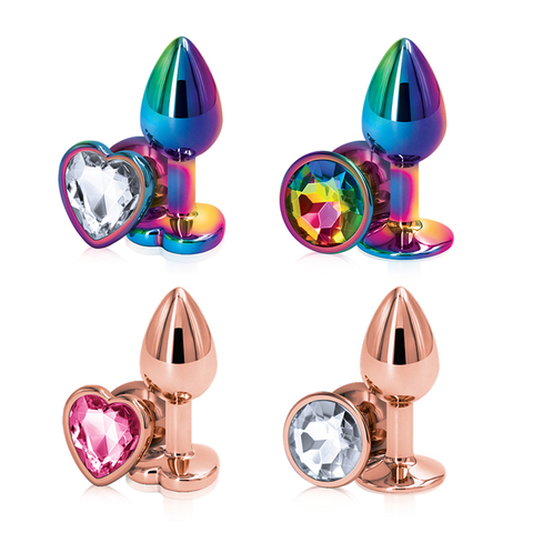 Conjunto pequeño mediano de corazón de cristal forma redonda Rosa arcoíris dorado cuentas Anales de Metal plug inserción de joyas juguete sexual para mujer masculina ► Foto 1/6