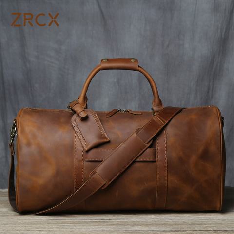 ZRCX-Bolsa de equipaje de mano Retro para hombre, bolso de viaje de cuero genuino de gran capacidad, bandolera de un solo hombro para portátil de 15 pulgadas ► Foto 1/6