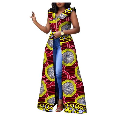 A1825088-maxivestido africano para mujer, estampado de ankara a medida, sin mangas, largo hasta el suelo, informal, de algodón ► Foto 1/6