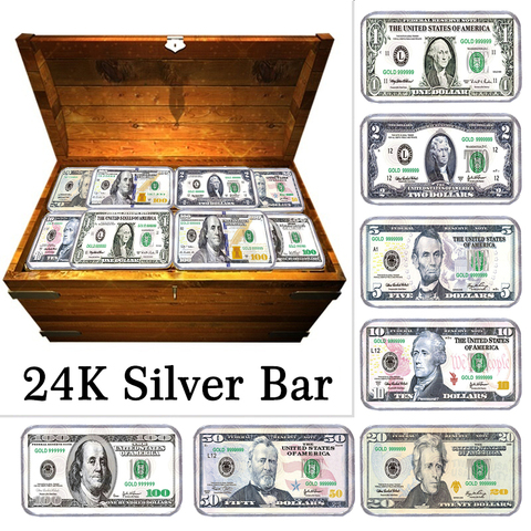 Calidad 999 Barra chapada en plata de 24k, moneda en forma de bulón Con caja para colección, 10 colores USD ► Foto 1/6