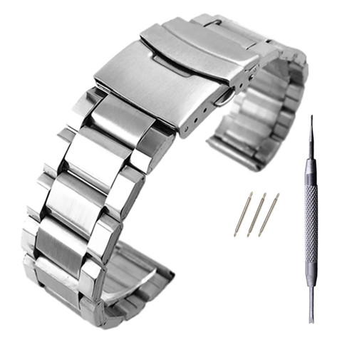 Correa de reloj de acero inoxidable para hombre y mujer, pulsera de Metal de Color plateado con cierre plegable, 20/22/24mm ► Foto 1/6