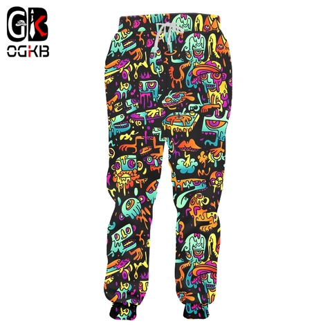 OGKB-Pantalones informales para hombre, Pantalón deportivo con estampado de grafiti psicodélico 3d, ropa de calle cómoda, talla grande 6XL ► Foto 1/6