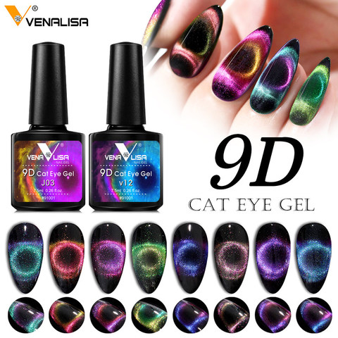 Venalisa-nuevo diseño para uñas artísticas, envase de 7,5 ml de esmalte para manicura semipermanente en gel UV, 9d ojos de gato, color metalizado ► Foto 1/6