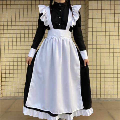 Clásico de las mujeres vestido de sirvienta Lolita Vintage inspirado mujeres trajes de Cosplay Chica de Anime negro Vestido de manga larga S-4XL ► Foto 1/1