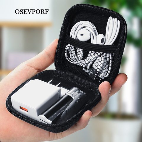 OSEVPORF-Estuche portátil para auriculares, Mini cuadrado con cremallera, bolsa dura de almacenamiento para auriculares, tarjetas SD TF, Cable USB ► Foto 1/6