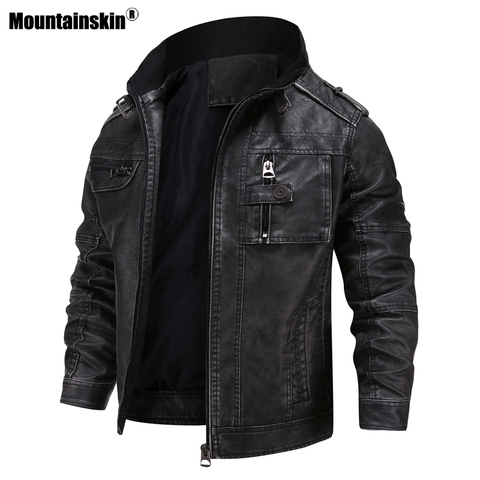 Mountainskin-Chaqueta de cuero sintético para hombre, chaqueta gruesa informal de cuero para motocicleta, abrigo a prueba de viento, talla europea, SA955, 2022 ► Foto 1/6