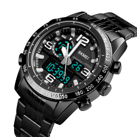 SKMEI-reloj Digital de acero inoxidable para hombre, cronógrafo con alarma y puntero ► Foto 1/6