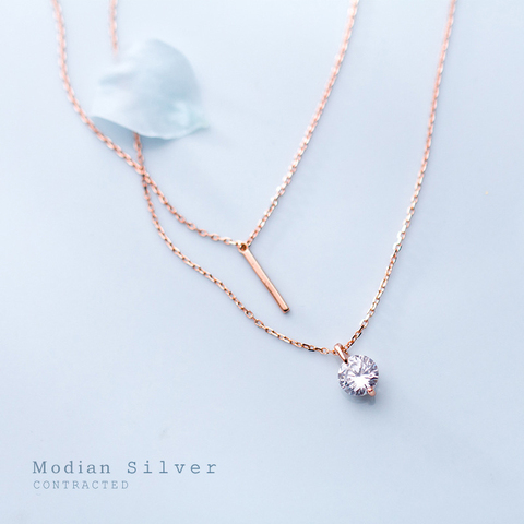 Modian-Colgante de cadena doble para mujer, de Plata de Ley 925, circonita deslumbrante, geométrica, collar ajustable, joyería fina, Bisutería ► Foto 1/5