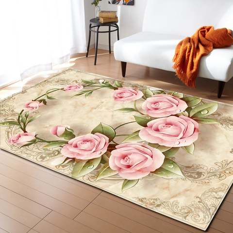 Alfombra antideslizante de flores 3D para decoración de dormitorio, alfombras de franela para cabecera, para gatear, para sala de estar ► Foto 1/6