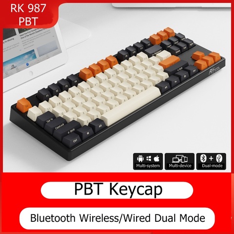 Teclado mecánico RK987 PBT, inalámbrico por Bluetooth, modo Dual, con cable, retroiluminado, ergonómico, Top/lateral impreso, novedad ► Foto 1/6