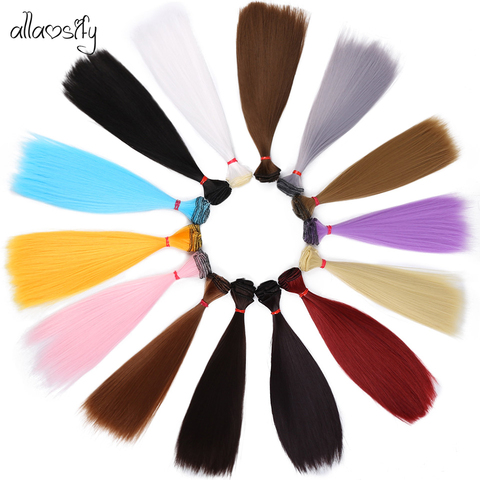 Allaosify-Peluca de muñecas Bjd, pelo largo y recto de 15 '25' 35cm * 100cm, Color Negro, Rosa, blanco, gris, peluca de muñecas para 1/3 1/4 BJD DIY ► Foto 1/6