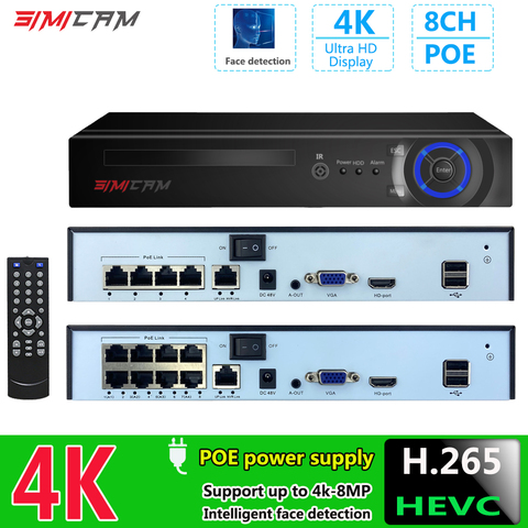 Grabadora de vídeo de red POE, 4K, 8 canales, NVR inteligente (1080p/3MP/4MP/5MP/6MP/8MP/4K), compatible con hasta 8 x 8MP/4K, cámaras IP de 4/8 canales ► Foto 1/6