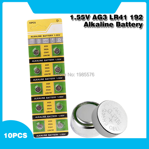 10 Uds célula alcalina de la moneda de la batería de 1,55 V AG3 LR41 392 baterías de botón SR41 192 L736 384 SR41SW CX41 AG 3 para relojes de juguete ► Foto 1/6