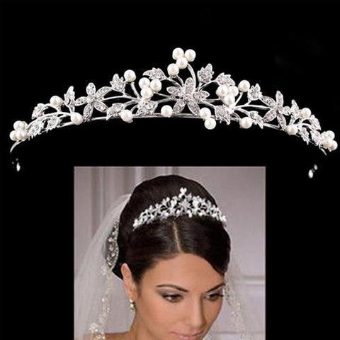 Tocado de diadema corona nupcial con perlas de diamantes de imitación, corona de boda, accesorios para el cabello para damas, accesorios para el cabello ► Foto 1/6