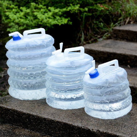 Bolsa de agua plegable para exteriores, contenedores de agua plegables de acampada para beber, botella de agua de almacenamiento telescópica multifunción, 5L-15L ► Foto 1/6