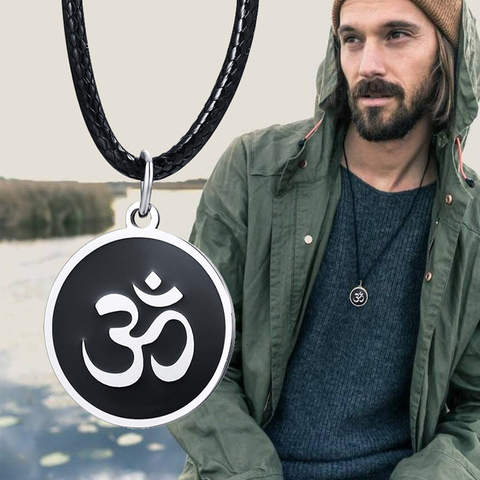 De los hombres collar OM ronda Ohm colgante ajustable Yoga joyería espiritual ► Foto 1/6