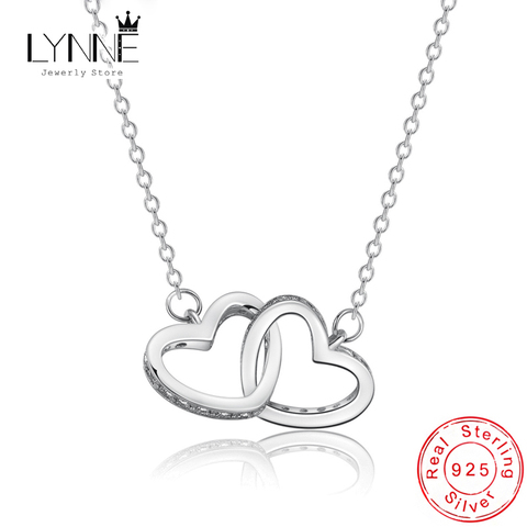 Collar con colgante de doble circonita de corazón amor para mujer, gargantilla de Plata de Ley 925, oro rosa, diamantes de imitación, regalo de joyería para mujer ► Foto 1/6