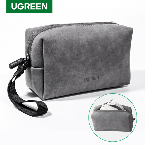 Bolsa organizadora UGREEN, funda de almacenaje de piel para auriculares con Cable, Cable USB, cargador para teléfonos móviles, bolsa de accesorios digitales para PC ► Foto 1/6