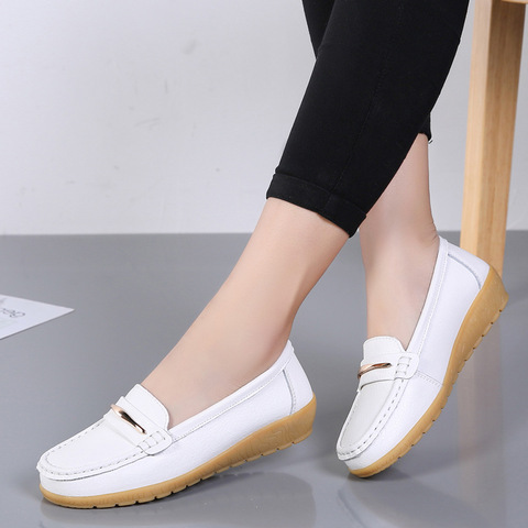 2022 nuevos zapatos de mujer de cuero genuino Slip On mujeres pisos mocasines de las mujeres de primavera y otoño madre zapato talla grande 35-44 ► Foto 1/6