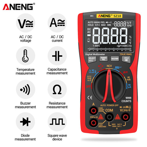 ANENG SZ18 electricista tester digital ac/dc multimeter profesional voltimetro cables multimetro multímetro comprobador de corriente capacimetro digital metro amperimetro herramientas puntas multimetro comprobador ► Foto 1/6