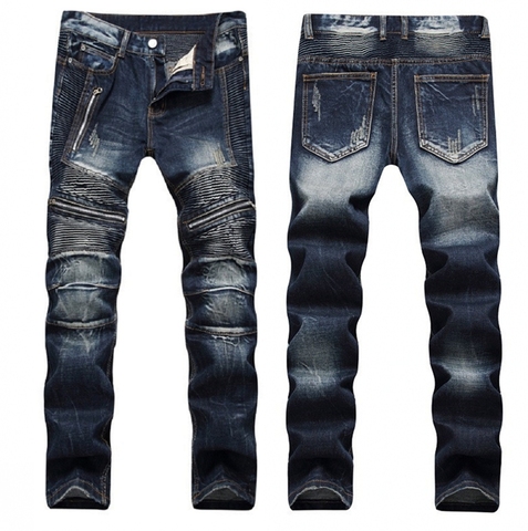 Alta calidad de moda de los hombres desgastados rasgados Skinny Jeans Slim Fit Moto motociclista Jeans Vaquero elástico Hip hop Punk Jeans ► Foto 1/6