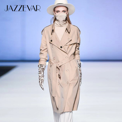 JAZZEVAR 2022 nueva llegada otoño trench abrigo de las mujeres ropa prendas de vestir exteriores de alta calidad doble botonadura mujeres abrigo largo 9024-1 ► Foto 1/6