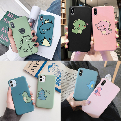 Funda de dinosaurio con dibujos animados para iPhone, funda de dinosaurio para iPhone 12 Pro Max mini TPU, 11 11pro 7 8 6 6S Plus X XR Xs Max SE 2 ► Foto 1/6