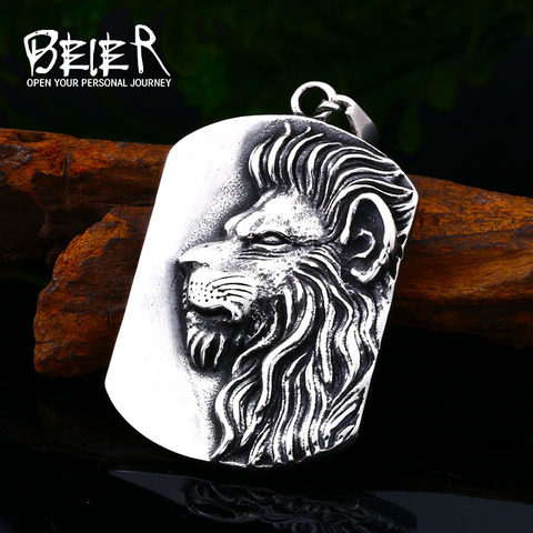 Beier 316L Acero inoxidable clásico animal cabeza de león etiqueta colgante para hombre collar patrón vikingo Santa joyería de moda LLLHP109P ► Foto 1/6