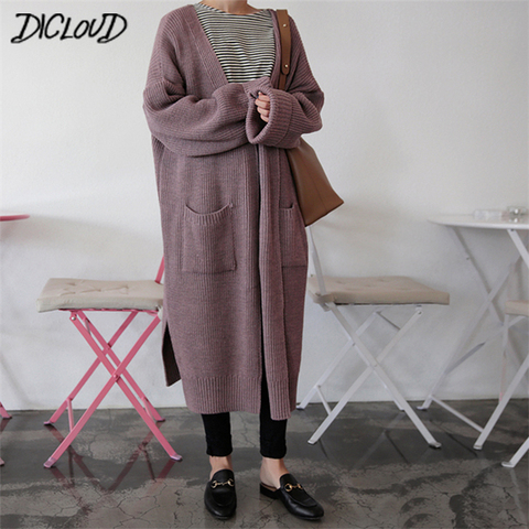 DICLOUD moda Cardigan largo mujer 2022 moda Harajuku suéter de punto suelto mujer Casual negro chaqueta de gran tamaño abrigo otoño ► Foto 1/6