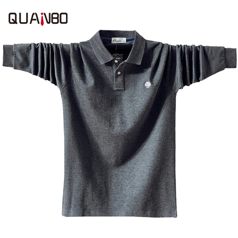 Polo de manga larga de talla grande para hombre, 7 colores, informal, holgado, de algodón, camiseta lisa, Polo de Color ► Foto 1/6