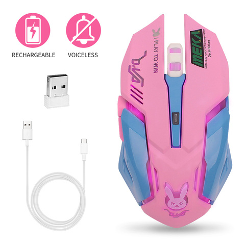 Ratón silencioso inalámbrico recargable de 2,4G, Mouse luminoso Rosa DVA para juegos de ordenador, 2400DPI para PC, Notebook, ordenador, DOTA, LOL ► Foto 1/6