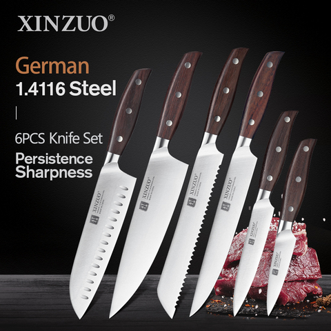 XINZUO-Herramientas de cocina, cuchillo Santoku de utilidad de Juego de Cuchillos de Cocina, Chef, pan y fruta, acero inoxidable, Juego de Cuchillos de Cocina s, 6 uds. ► Foto 1/6