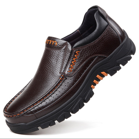 100%-mocasines de piel auténtica para hombre, calzado informal de piel de vaca suave, sin cordones, color negro y marrón, erf4, 2022 ► Foto 1/4