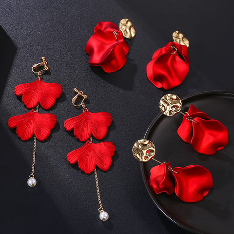 Pendientes con pinza de pétalos de flor roja para mujer, pendientes de fiesta caliente, joyería 2022 ► Foto 1/6