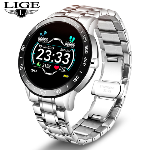 LIGE-relojes inteligentes para hombre, reloj inteligente deportivo resistente al agua con mensajes, vibración, recordatorio de llamadas ► Foto 1/6