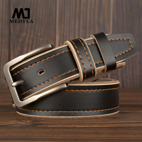 MEDYLA los hombres de cuero de vaca Jeans cintura de hombre de cuero genuino CINTURÓN DE Pin de aleación de hebilla de correa de los hombres 5 Color ZD017 ► Foto 1/6