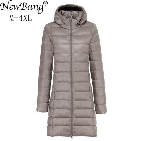 NewBang-Chaqueta larga de plumas para mujer, chaqueta ultraligera de invierno con capucha, desmontable, 4XL ► Foto 1/6