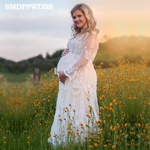 Vestido de maternidad accesorios de fotografía blanco encaje Sexy Maxi vestido elegante embarazo sesión de fotos mujeres maternidad vestido de encaje ► Foto 1/6