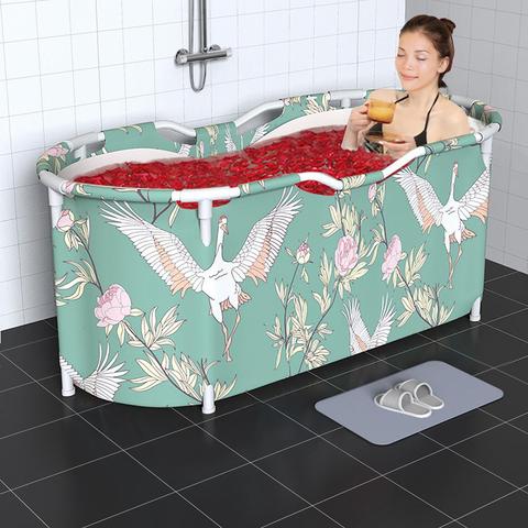 Bañera plegable portátil de estilo nórdico, impermeable, gruesa, para adultos, Spa familiar, de gran tamaño, Cubo de baño para el hogar ► Foto 1/6